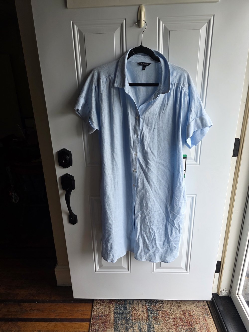 Well Worn Pale Blue Short-Sleeve Button-Front Shirt Dress